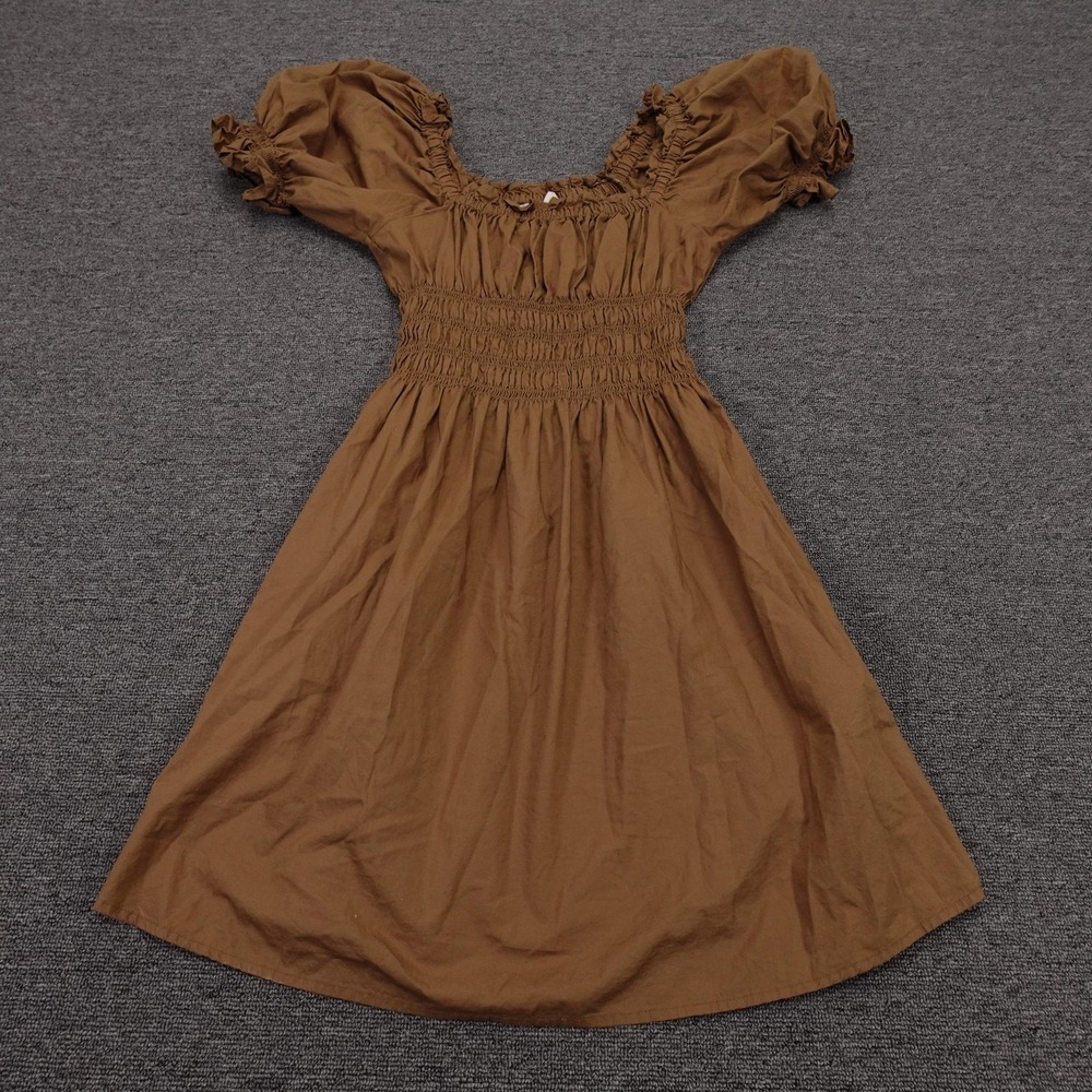 Levi's Dress Girls Large‎ Brown Smocked Puff Sleeve Square Neckline Knee Length